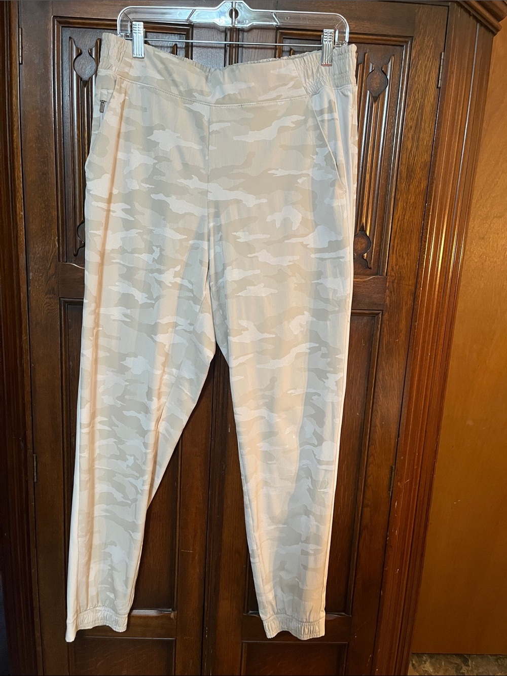 Shades of tan camo Brooklyn textured athletic joggers with solid tan side stripe